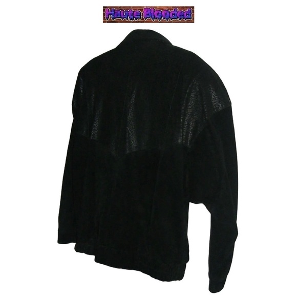 Vintage 90's Stefano Black Suede Leather Bomber Jacket Print Retro Plus 16 Goth - Picture 10 of 13